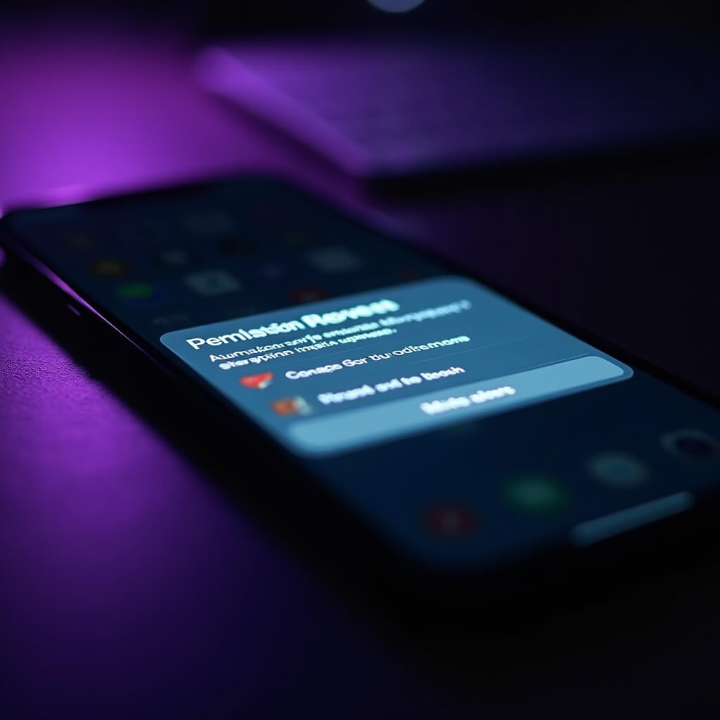 Close-up of smartphone screen showing app permission request dialog with location and microphone access options