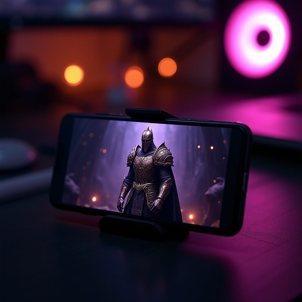 Mobile RPG game showing character selection screen with detailed fantasy artwork on smartphone